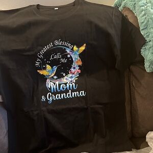 Black Short Sleeve Graphic Tee - Mom & Grandma Hummingbird Design